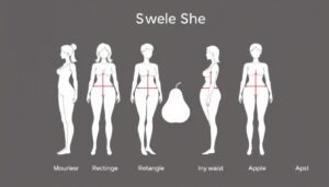Different female body shapes illustrated with measurement points highlighted